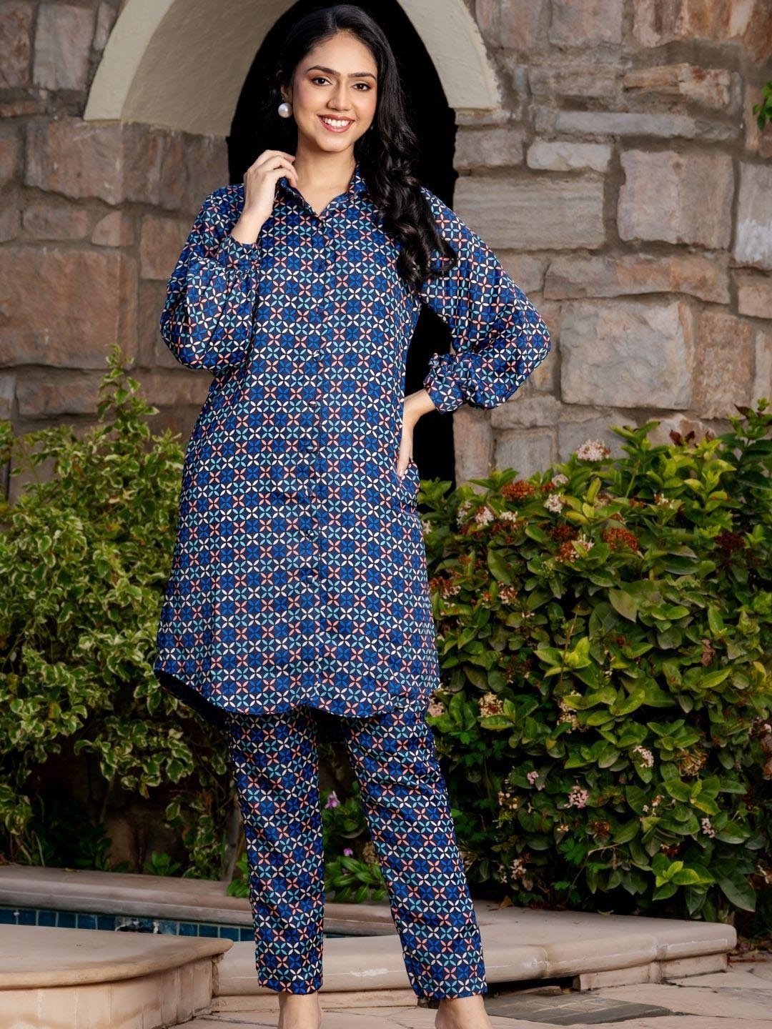 

HOUSE OF JAMOTI Printed Long Sleeve Tunic & Trouser, Blue