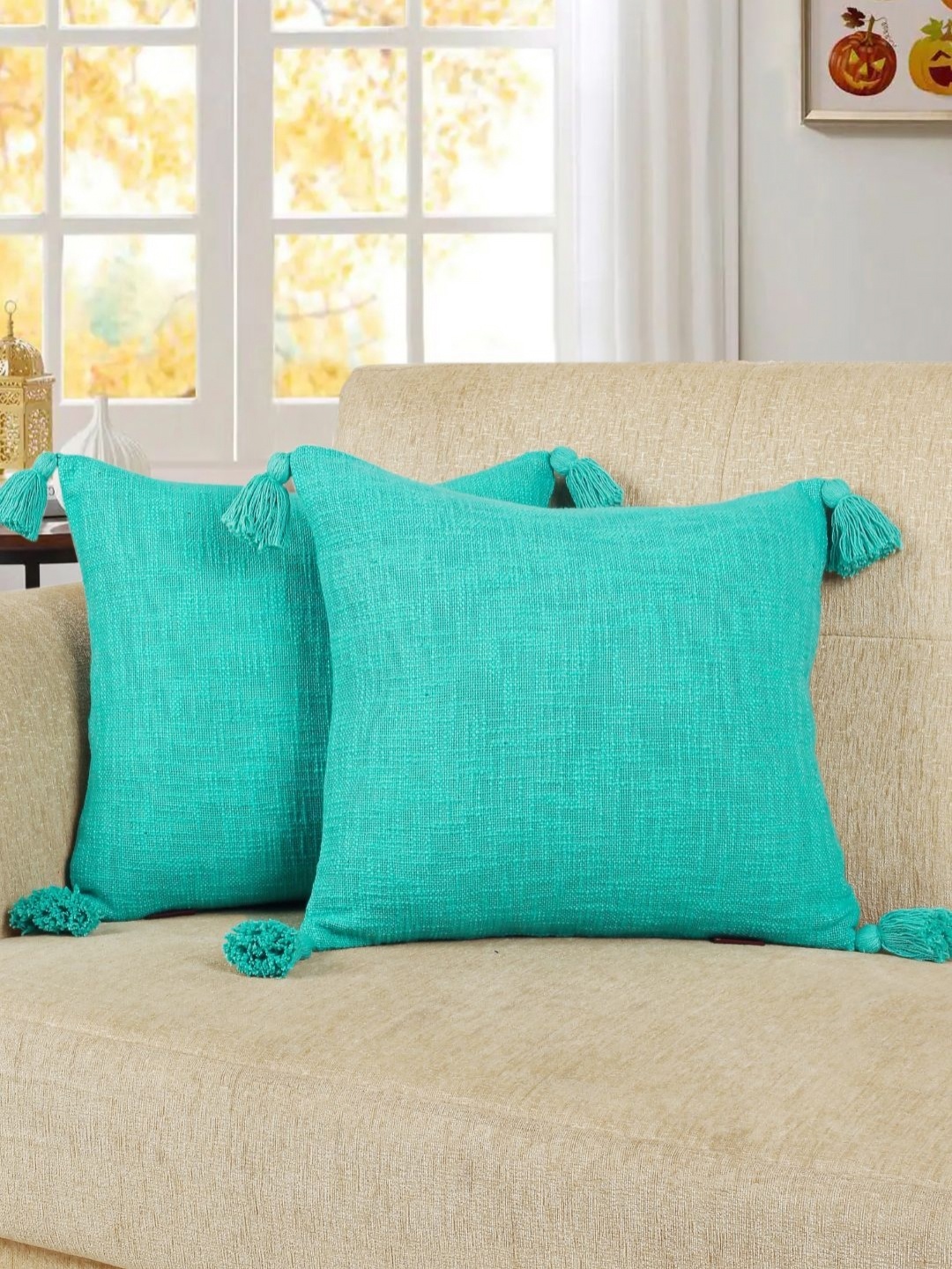 

HOMADORN Turquoise Blue 2 Pieces Textured Cotton Square Cushion Covers