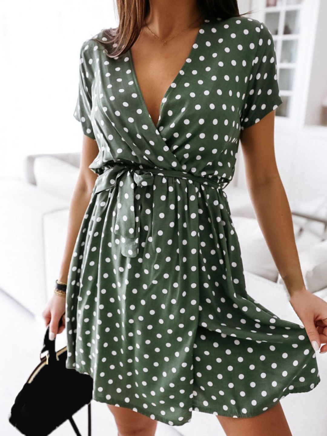 

4WRD by Dressberry Polka Dot Print Dress, Green