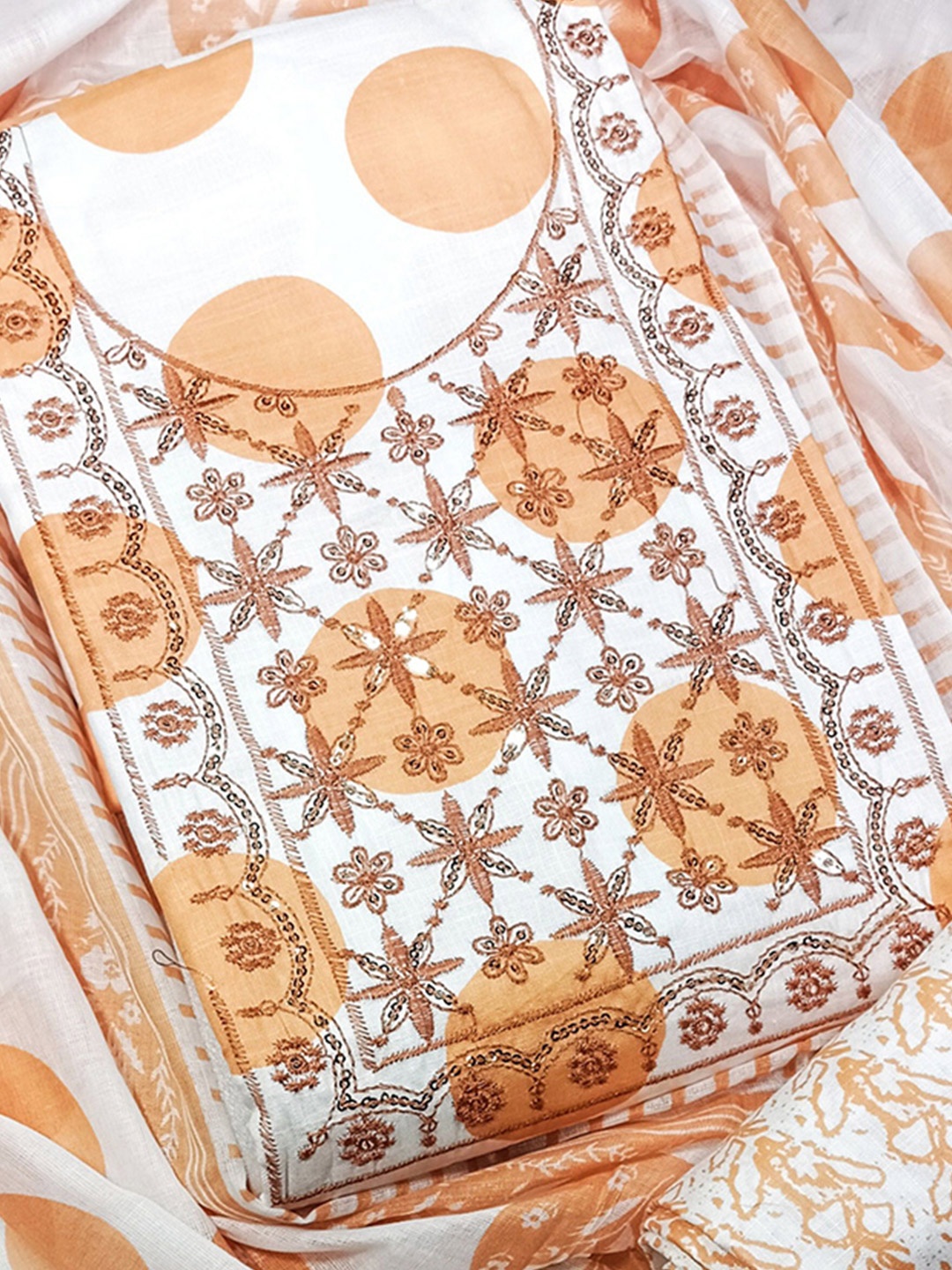 

KALINI Floral Embroidered Pure Cotton Unstitched Dress Material, White