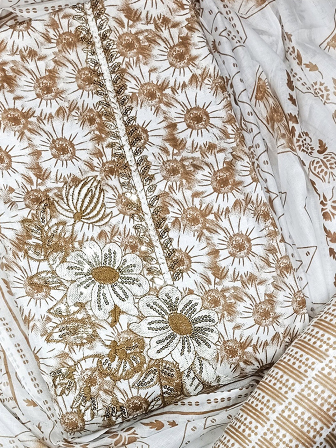 

KALINI Floral Embroidered Pure Cotton Unstitched Dress Material, White