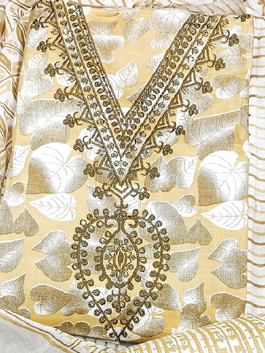 

KALINI Floral Embroidered Pure Cotton Unstitched Dress Material, Mustard