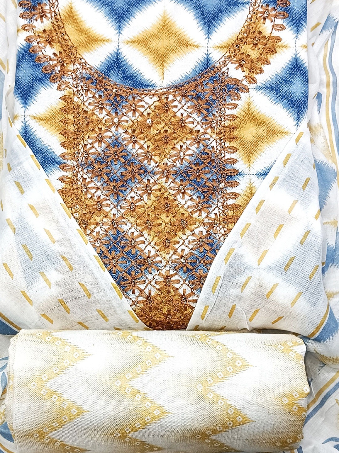

KALINI Embroidered Pure Cotton Unstitched Dress Material, Rust
