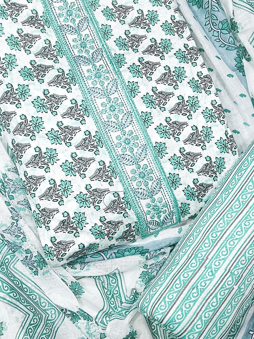 

KALINI Embroidered Pure Cotton Unstitched Dress Material, Green