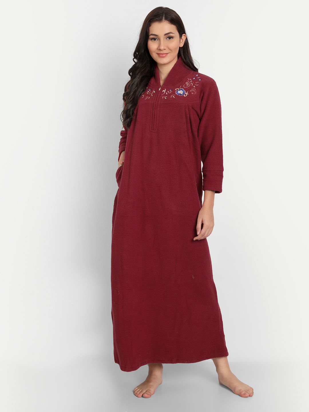 

PALIVAL Floral Embroidered Maxi Nightdress, Maroon