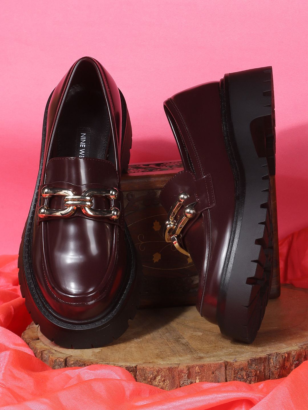 

Nine West Women Round Toe Comfort Insole Heeled Loafers, Maroon
