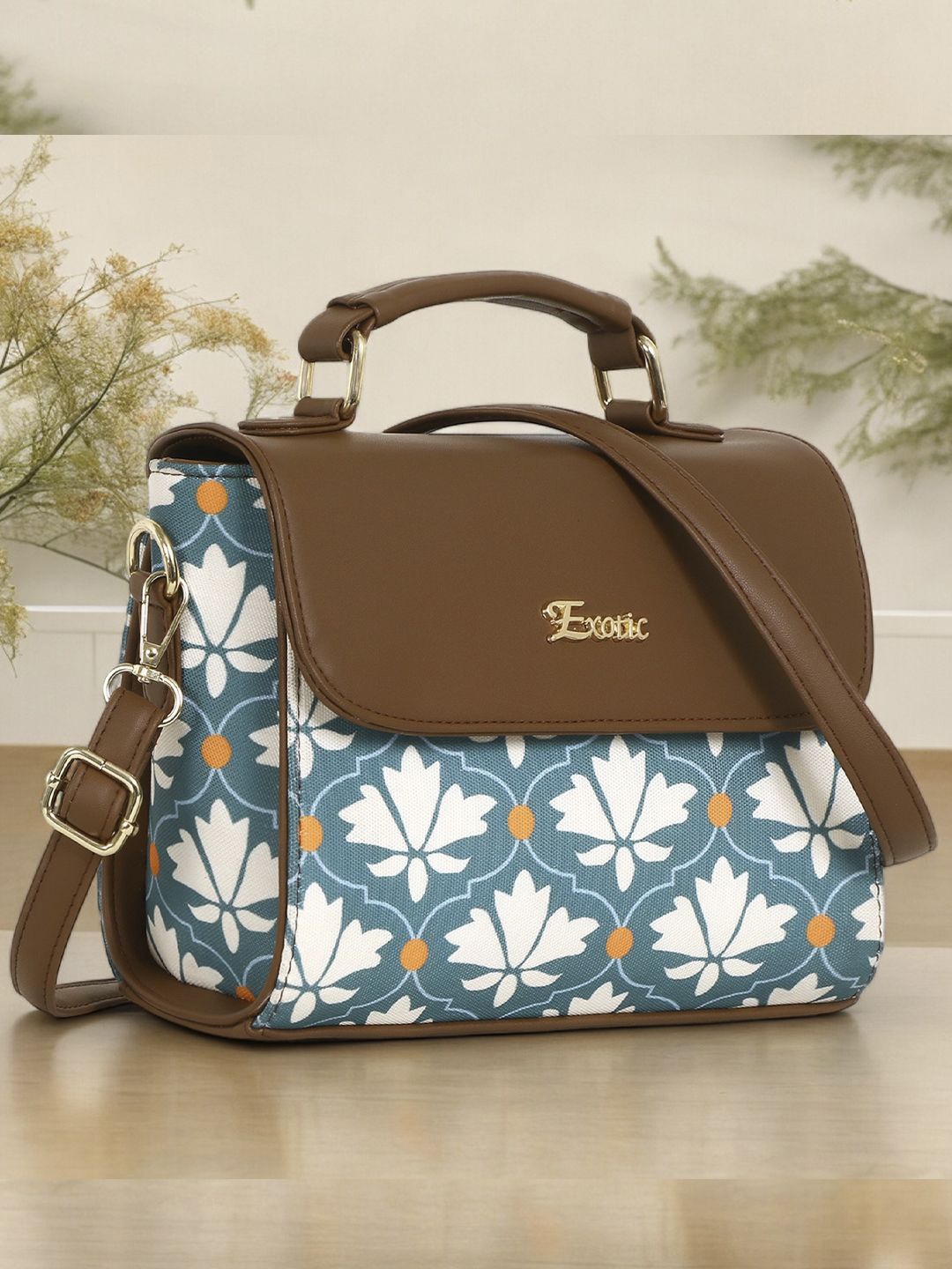 

Exotic Floral Women Printed Structured Handheld Bag, Brown