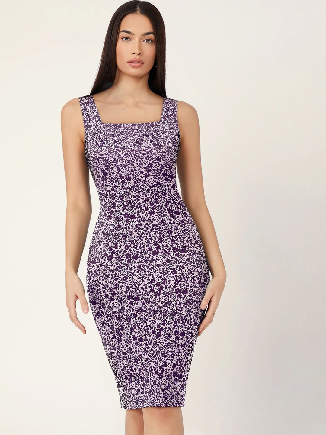 

TOOCHKI Women Floral Print Bodycon Dress, Purple