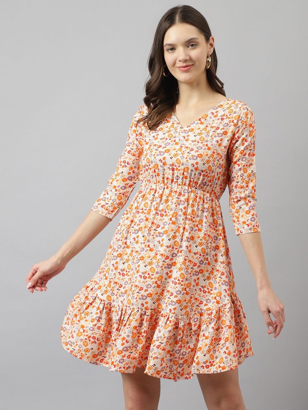 

TOOCHKI Floral Print Fit and Flare Dress, Orange