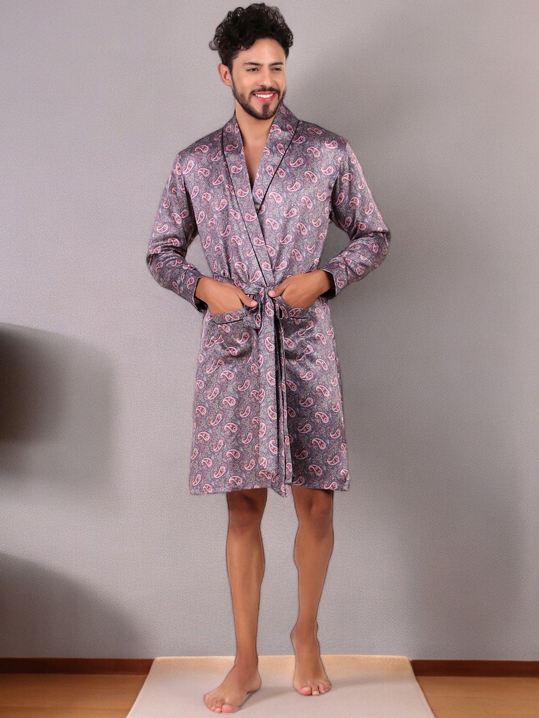 

Bella Babe by SK Men Bohemian Printed Bath Robe, Brown