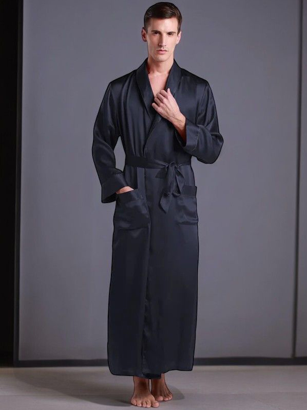 

Bella Babe by SK Men V-Neck Maxi Robe, Blue
