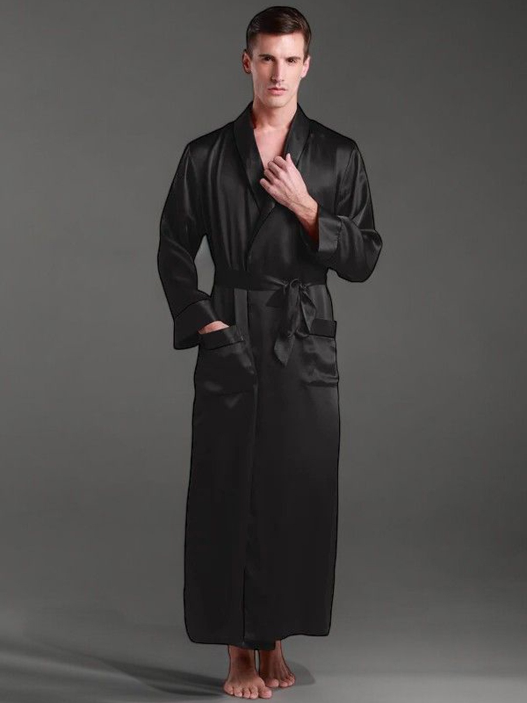 

Bella Babe by SK Men Satin Bath Robe, Black