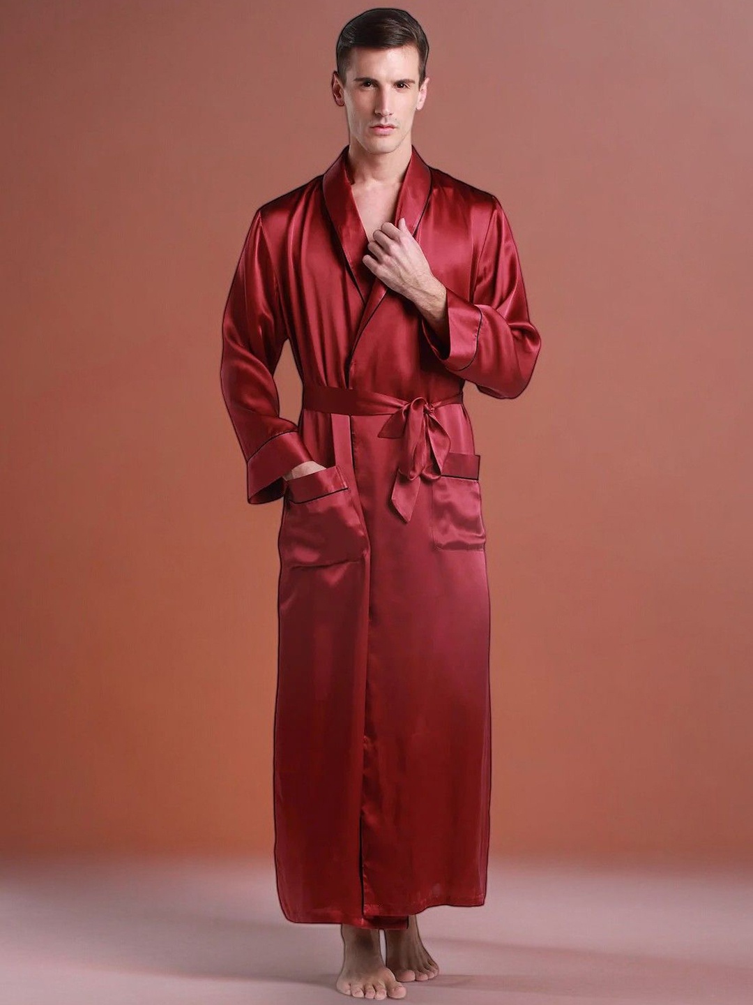 

Bella Babe by SK Men Bath Robe With Side Pocket, Red