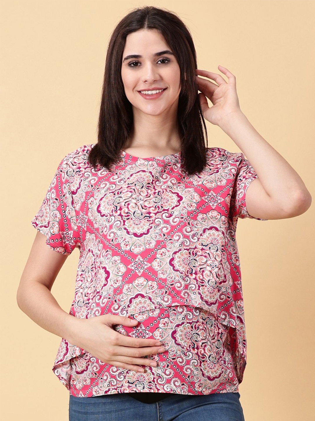 

PURPLE FLAUNT Maternity Print Top, Pink