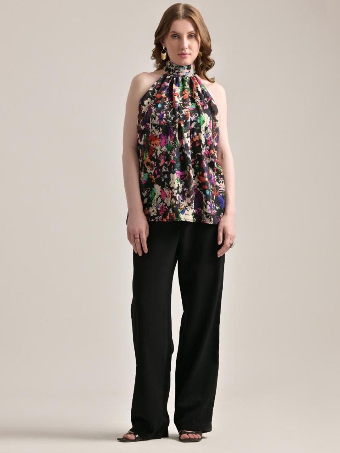 

The Samoa Floral Print Keyhole Neck Georgette Top, Black