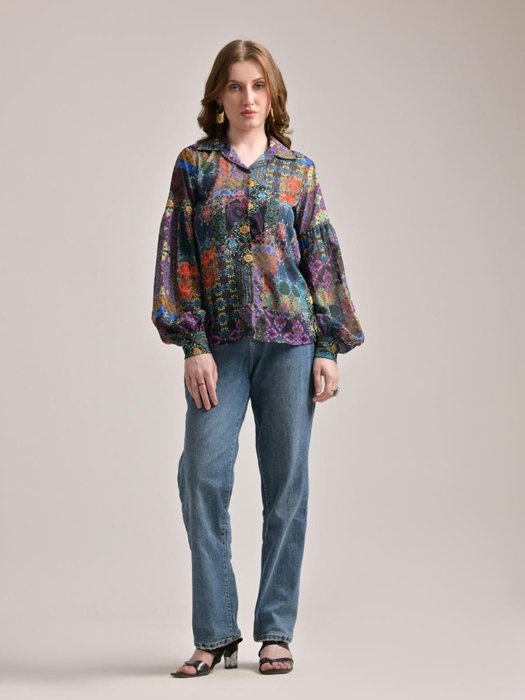 

The Samoa Floral Print Georgette Shirt Style Top, Blue