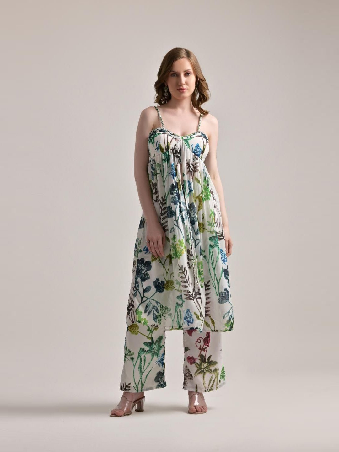 

The Samoa Floral Print Georgette Empire Longline Top, White