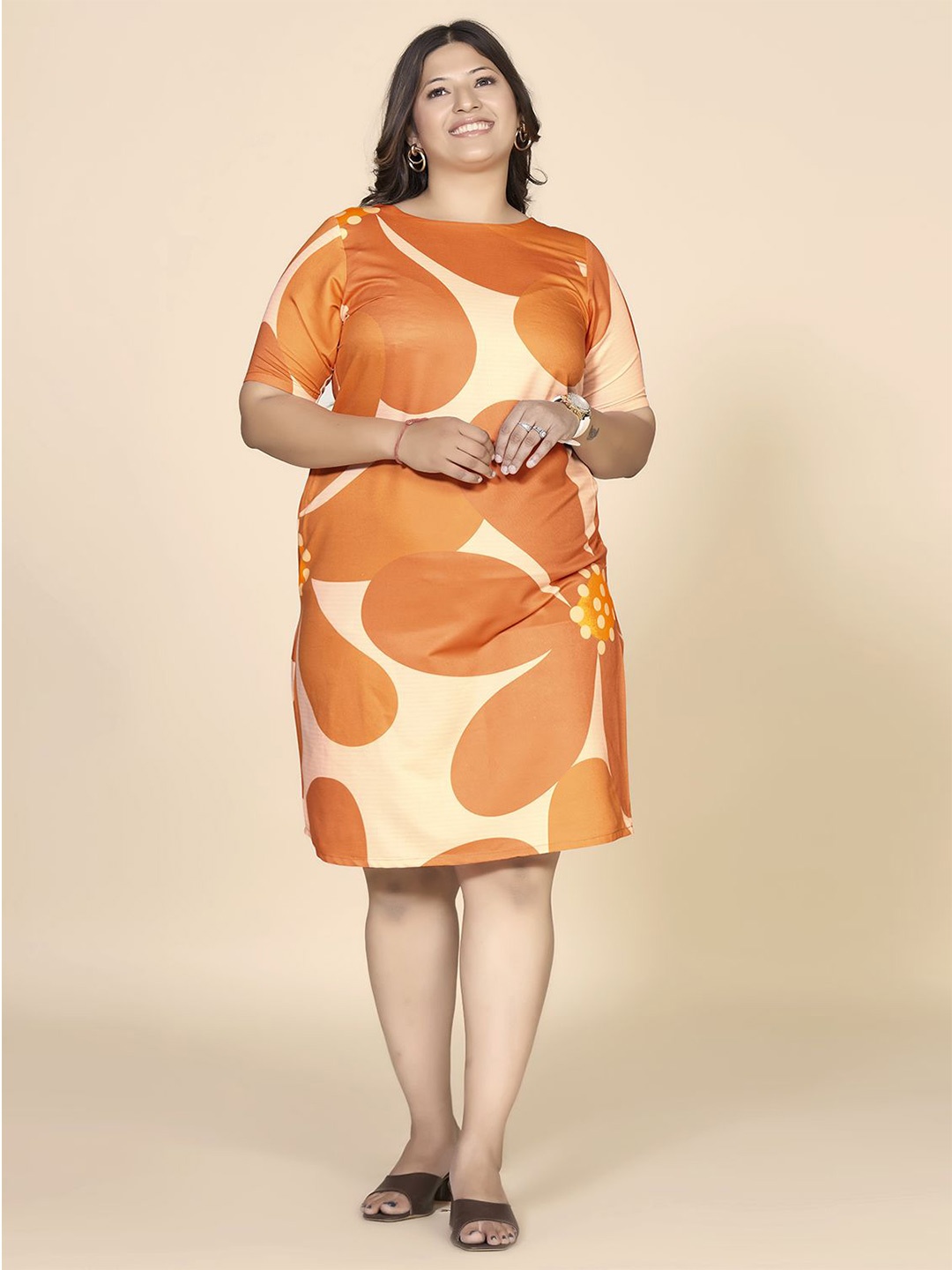 

Curvy Lane Plus Size Floral Print A-Line Dress, Orange