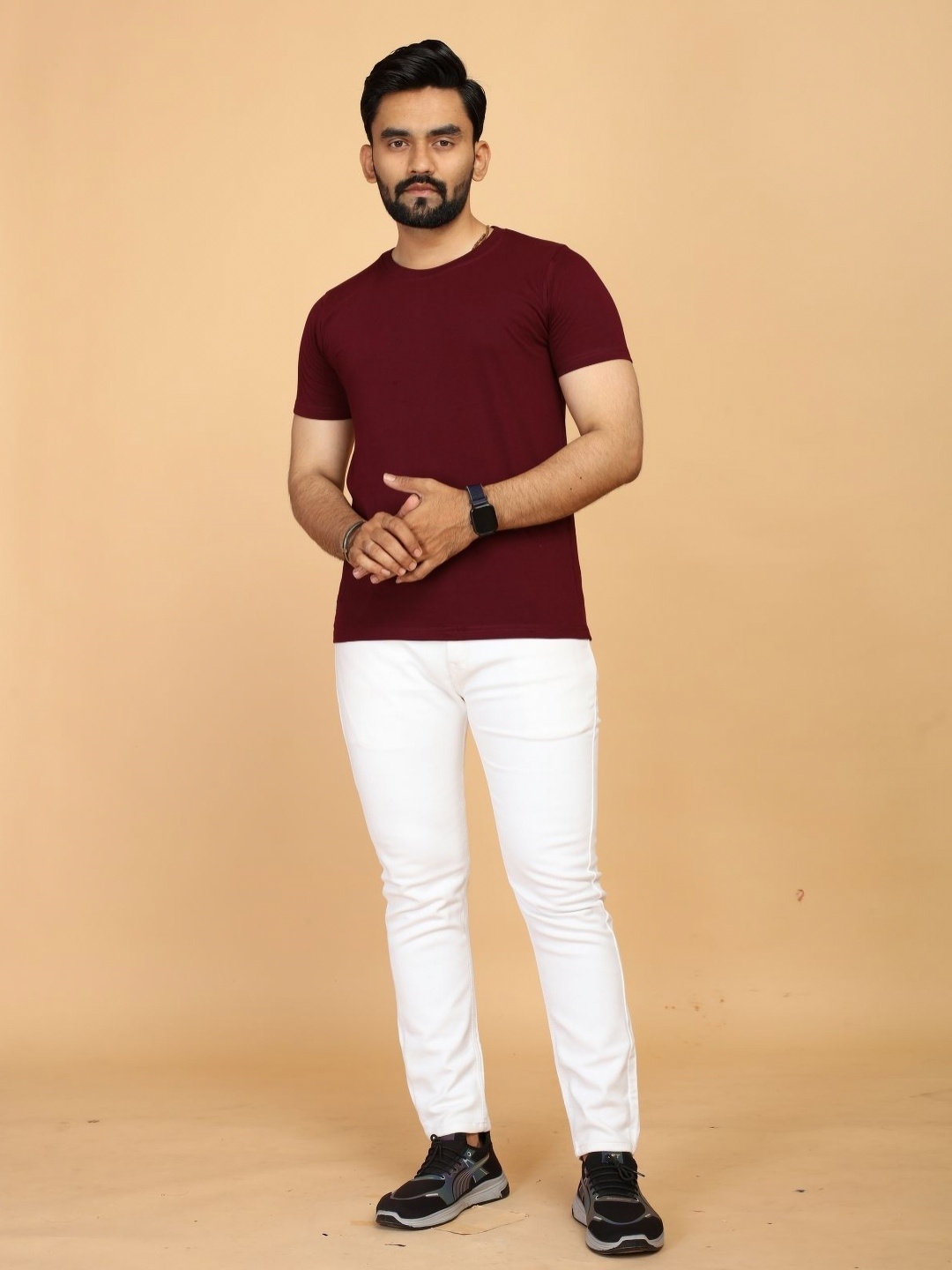 

STI Men cotton solid T-shirt, Maroon