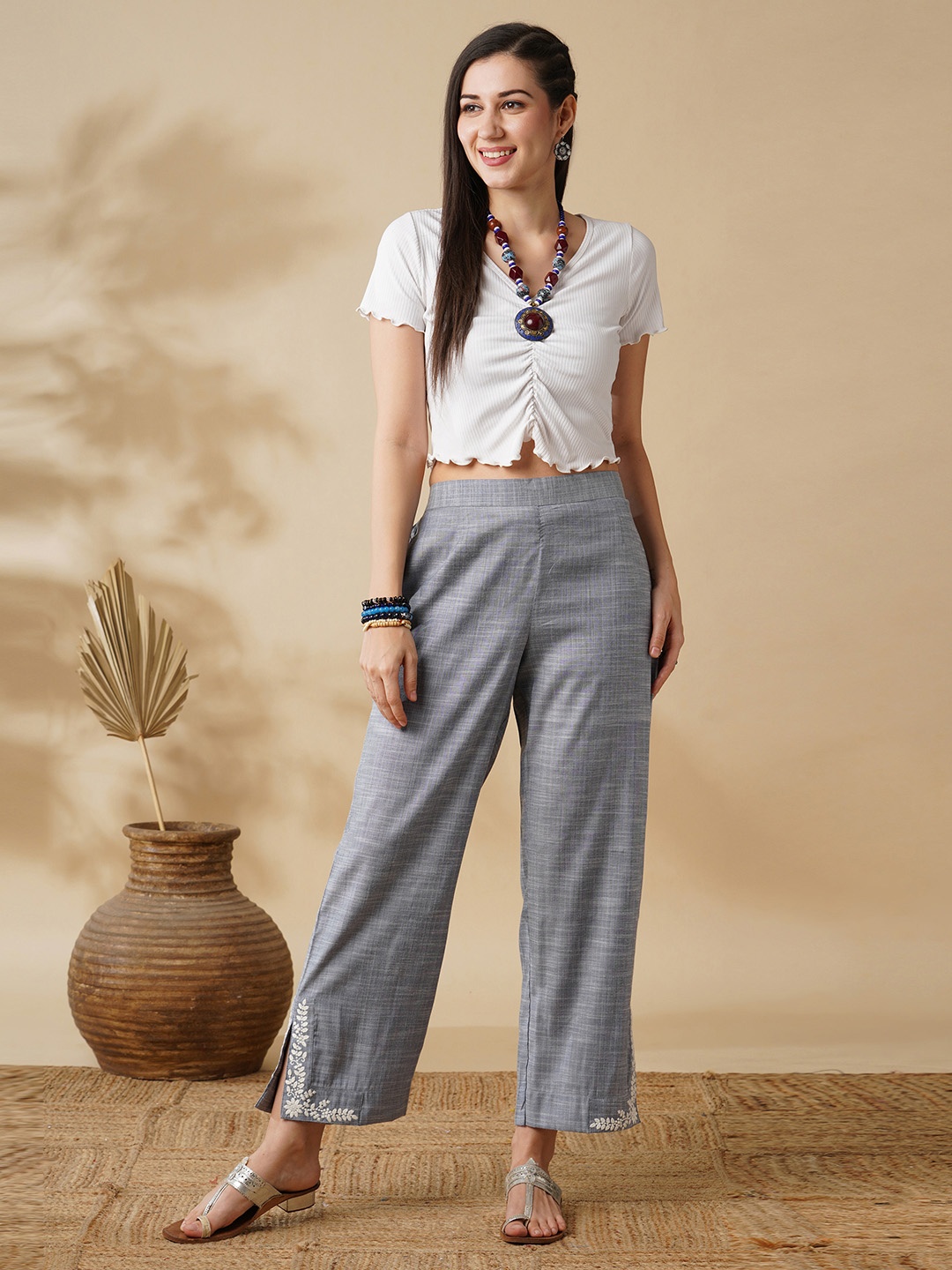 

Globus Women Textured Trousers, Blue