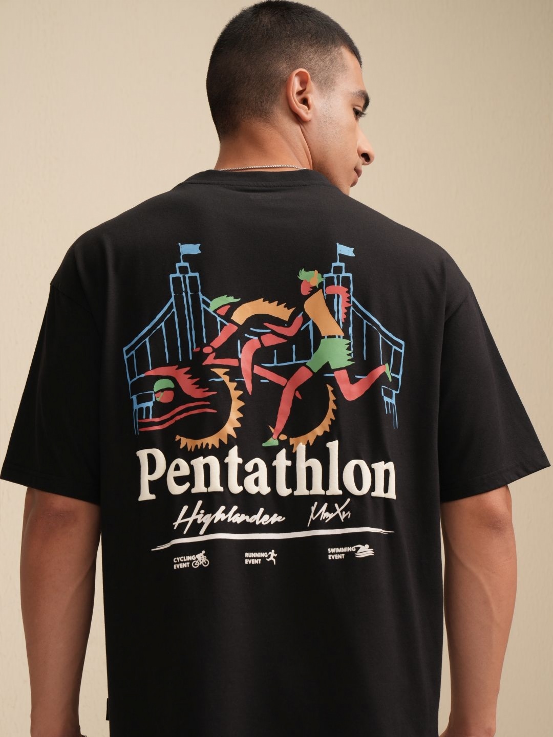 

HIGHLANDER Men Printed Applique T-shirt, Black