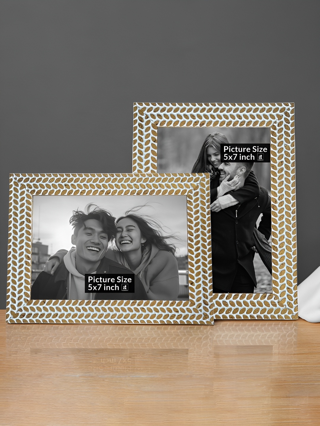 

Art Street Gold-Toned & White 2 Pieces Wooden Table Photo Frames