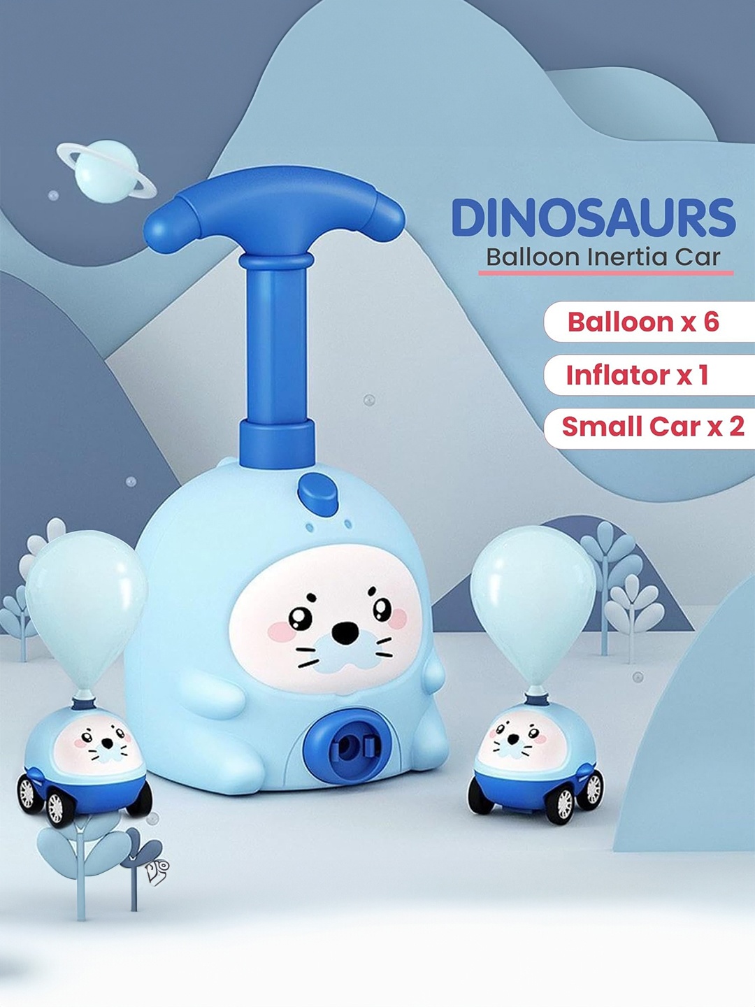 

Kidology Balloon Launcher Car Toy & Manual Balloon Pump Set, Blue