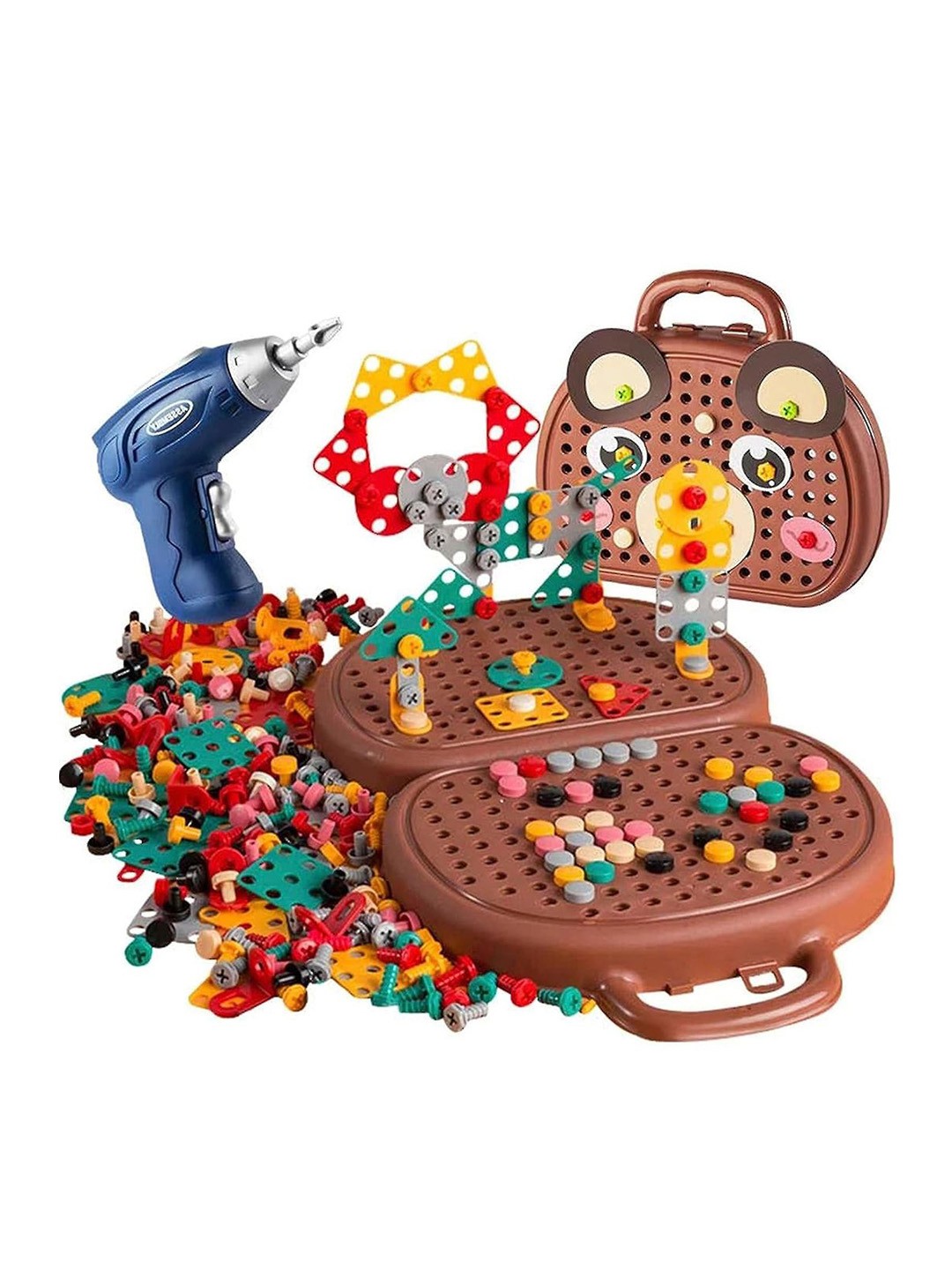 

Kidology 203 Pieces Creative Electric Drill Screwdriver Tool & Toy Set, Brown
