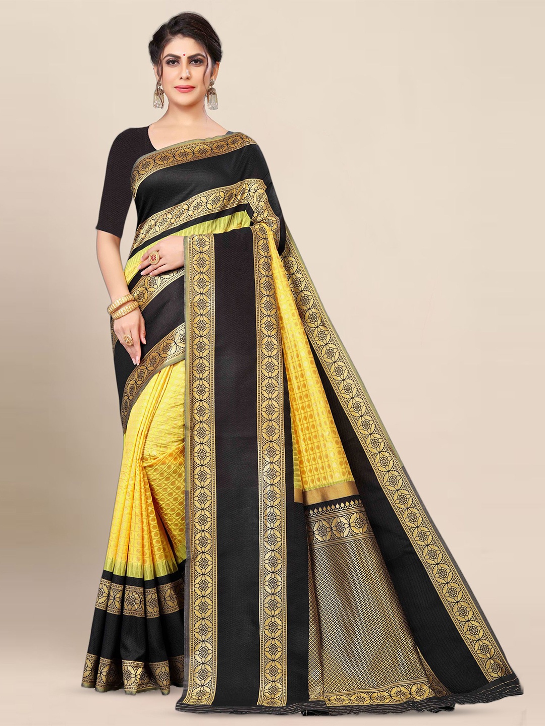 

BerMondsey Ethnic Motif Zari Woven Banarasi Saree, Yellow