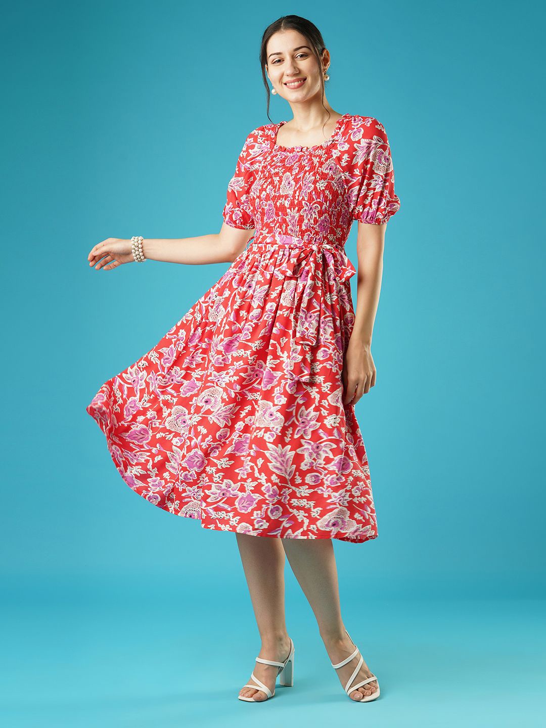 

Globus Floral Print Fit & Flare Midi Dress, Red