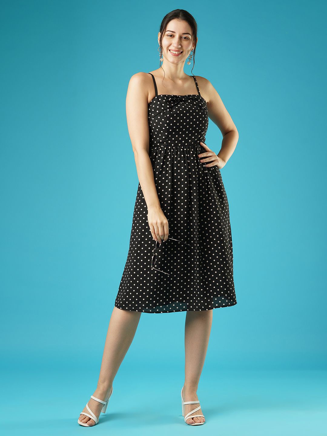 

Globus Polka Dot Print A-Line Dress, Black