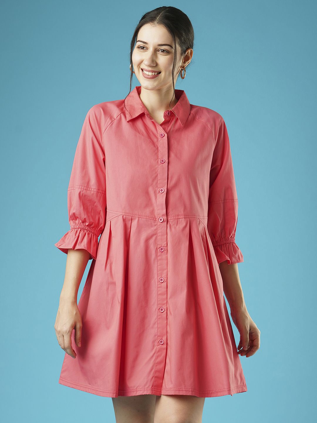 

Globus Shirt Collar A-Line Dress, Pink