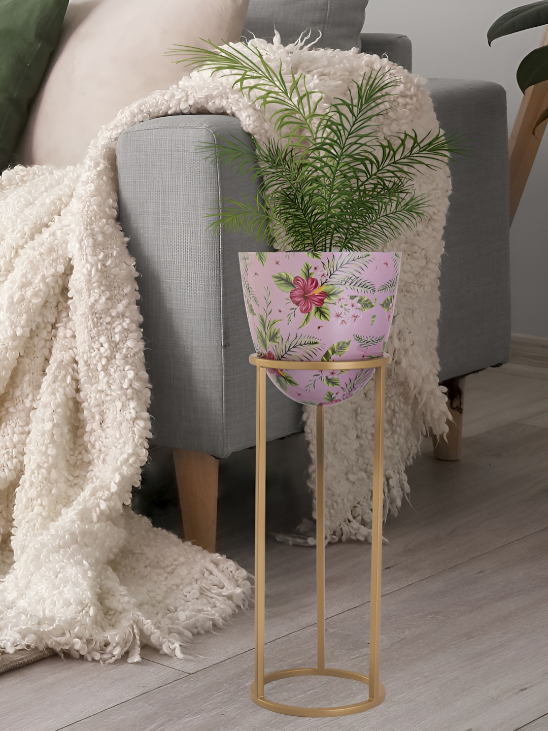 

Metalsmith Pink & Green Floral Printed Planter With Holder