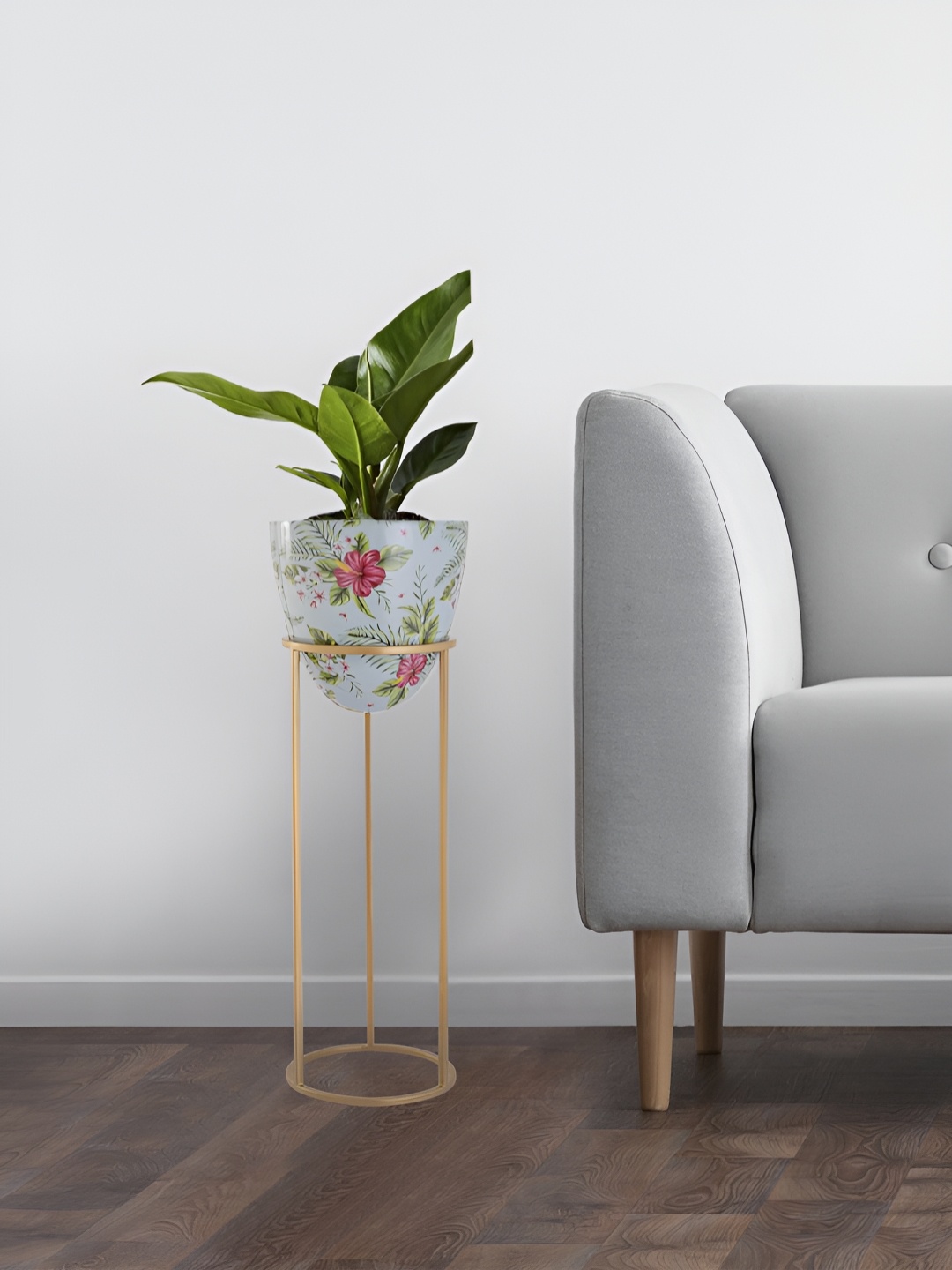 

Metalsmith White & Green Floral Printed Planter With Stand