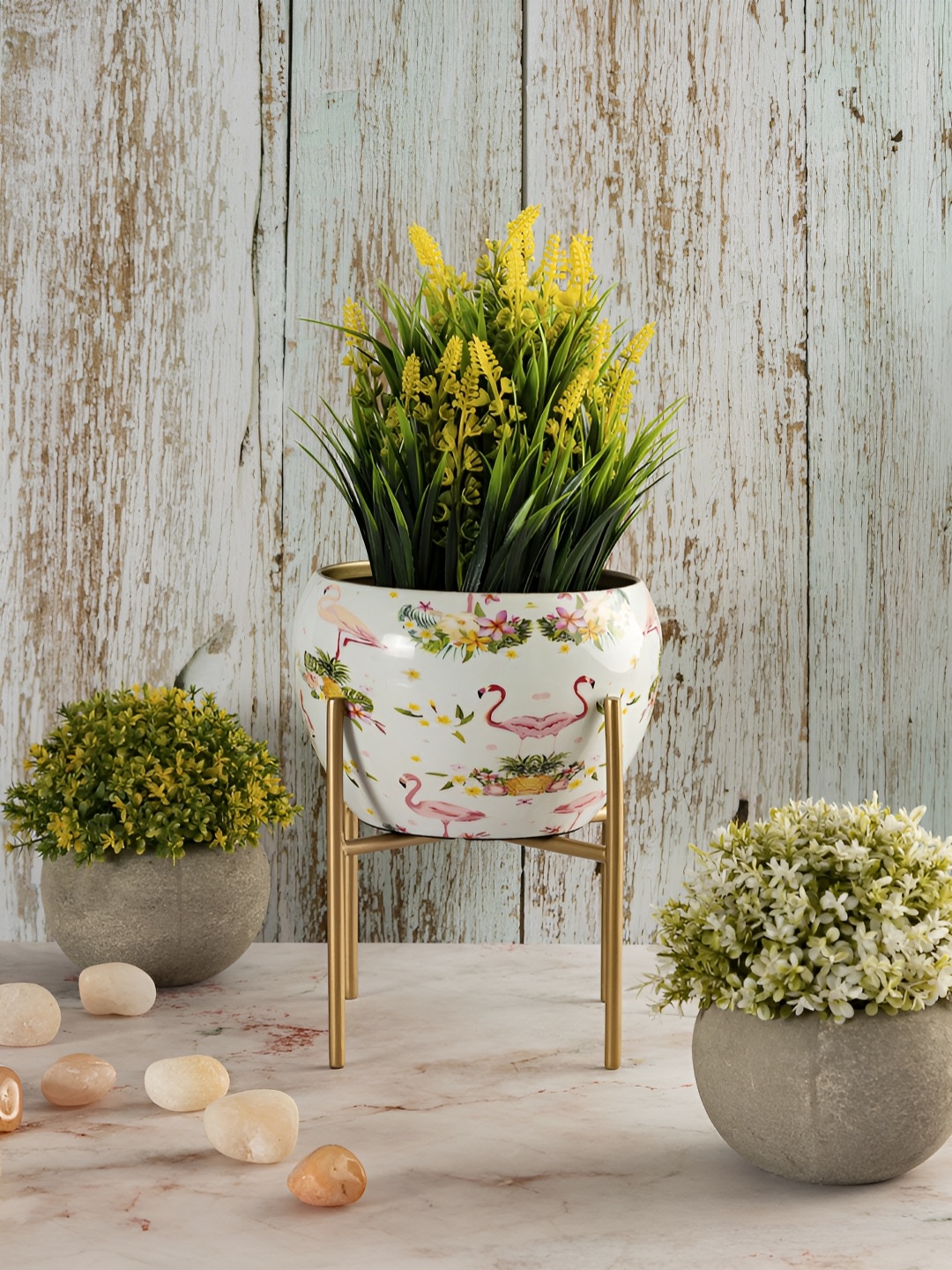 

Metalsmith White & Pink Floral Printed Planter With Holder
