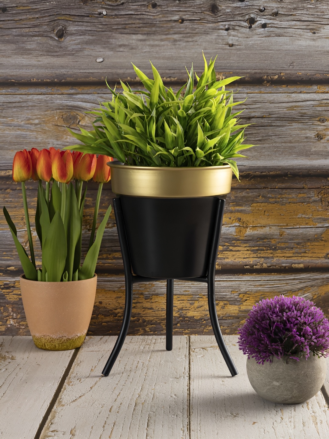 

Metalsmith Black Metal Planter With Holder