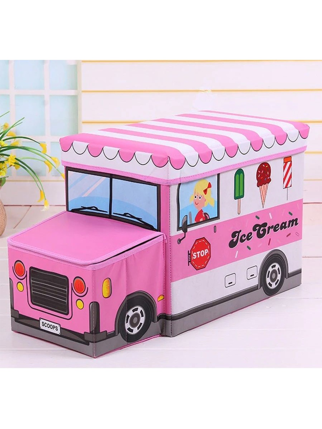 

MUREN Bus Foldable Pink Books Playing Toys Organize Box with Lid Capacity