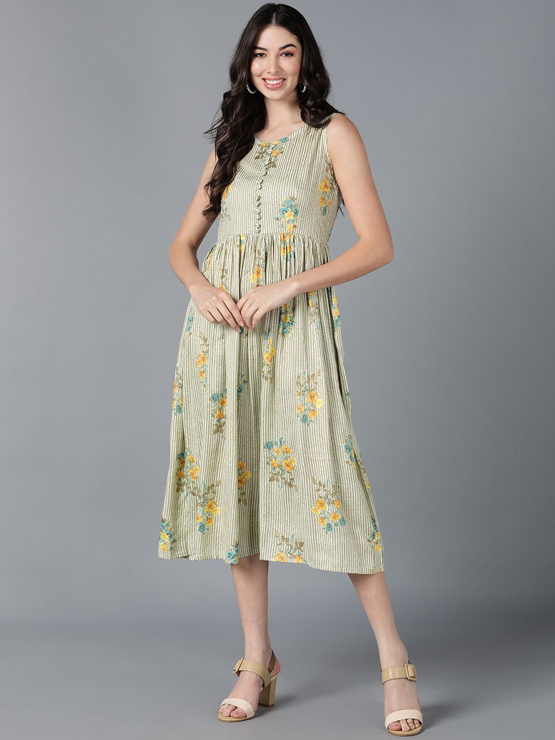 

KALINI Floral Print A-Line Midi Dress, Green