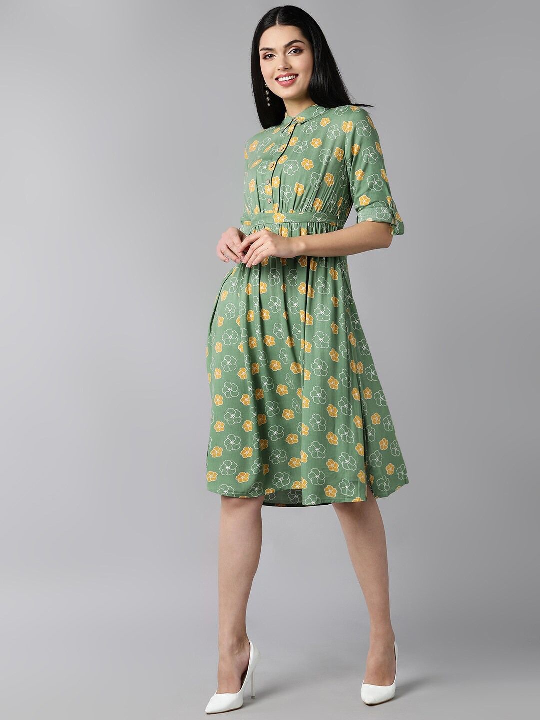 

KALINI Floral Print Fit & Flare Dress, Green