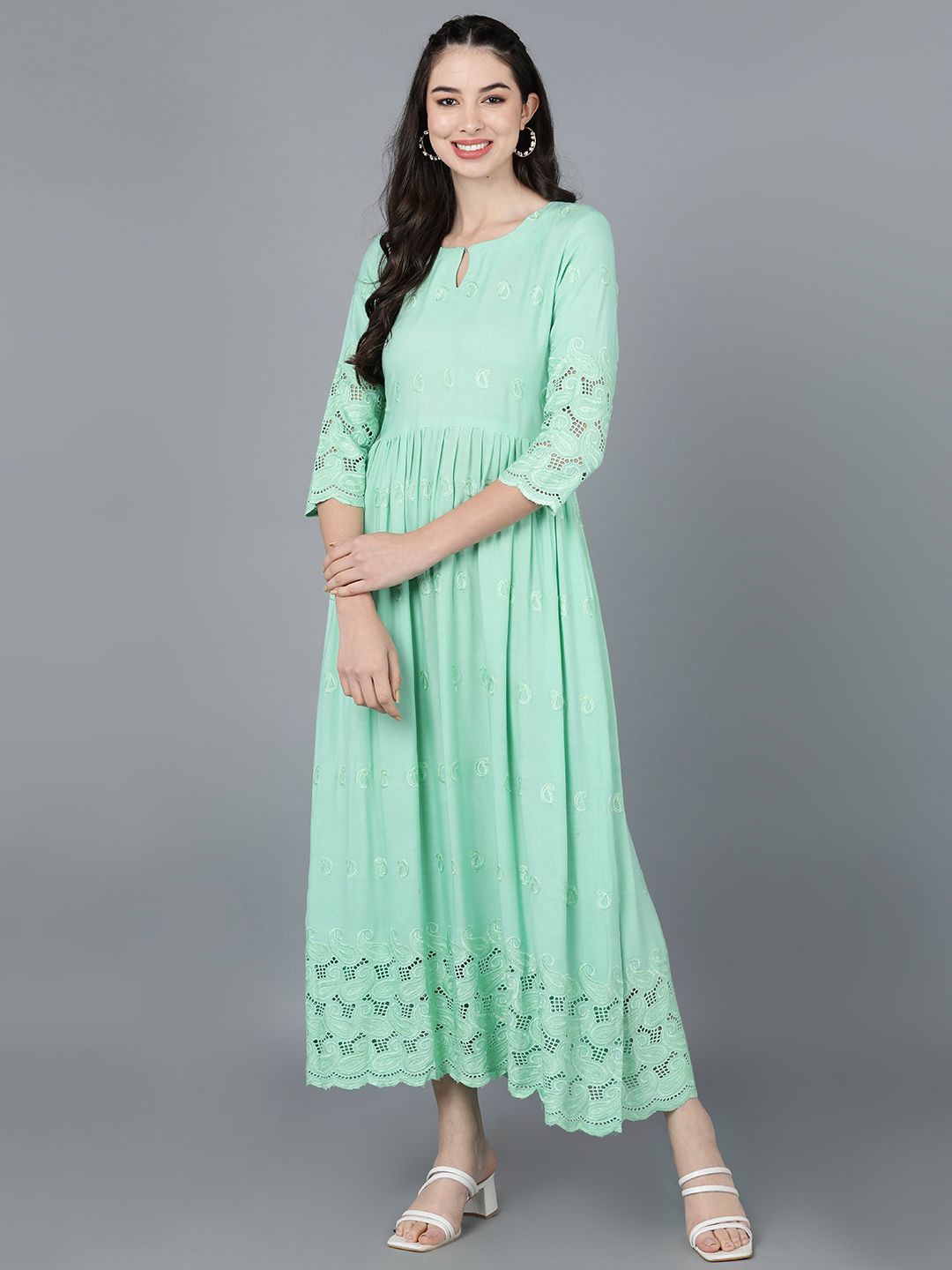 

KALINI Women Ethnic Motifs Print Formal Maxi Dress, Sea green