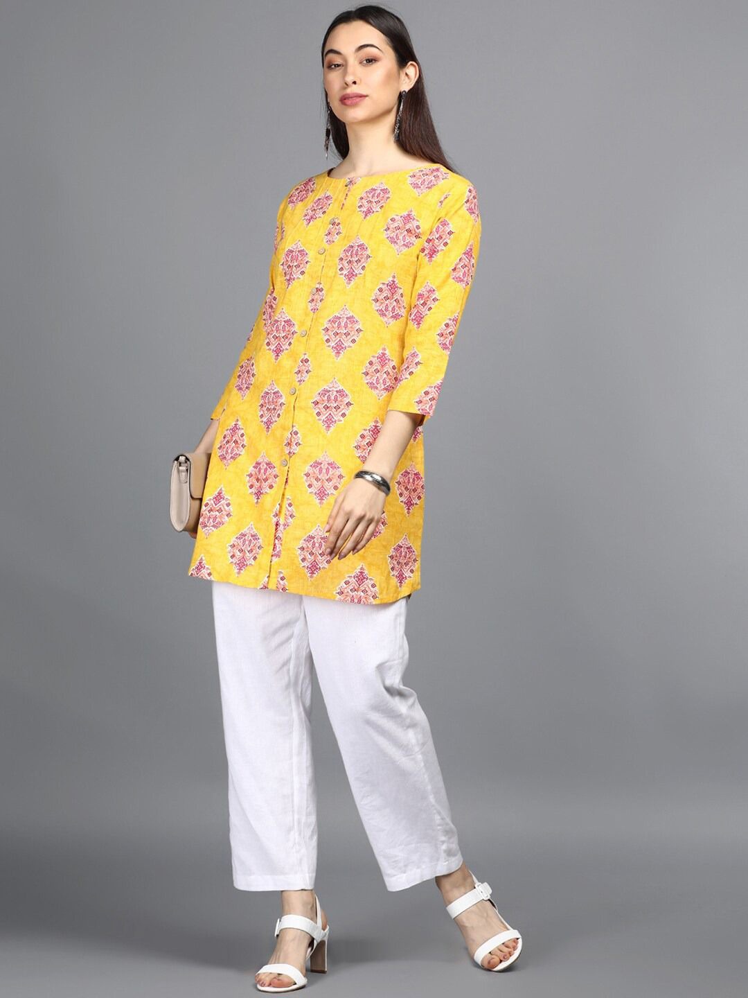 

KALINI Floral Print Cotton Top, Yellow