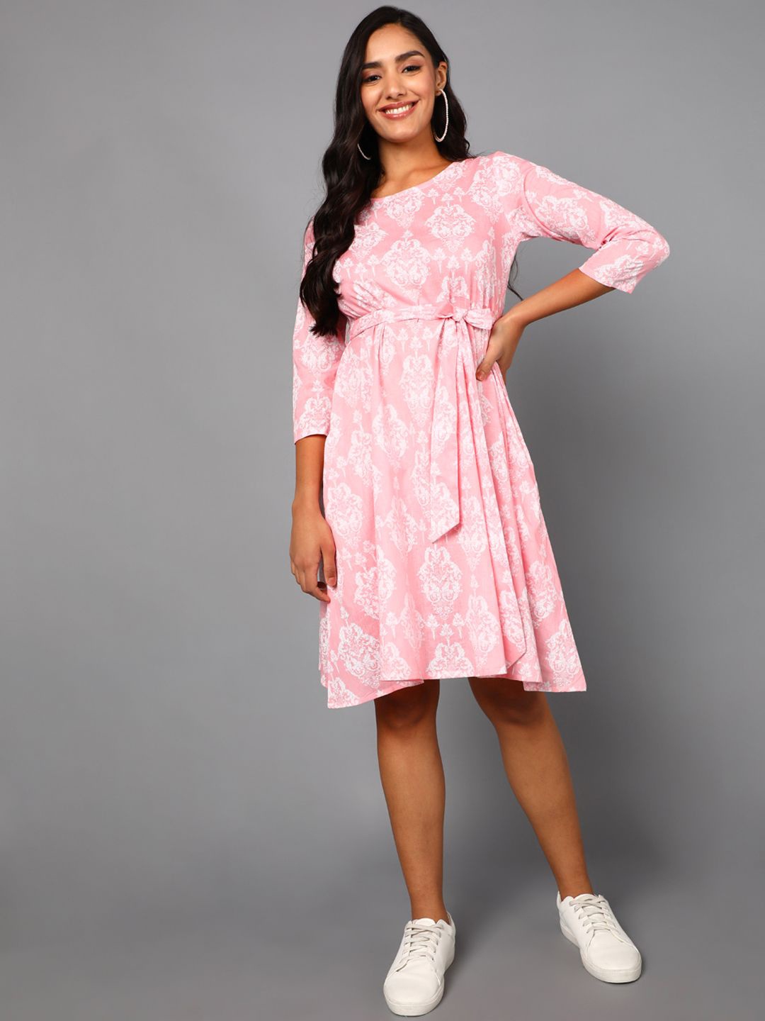 

KALINI Ethnic Motifs Printed A-Line Dress, Pink