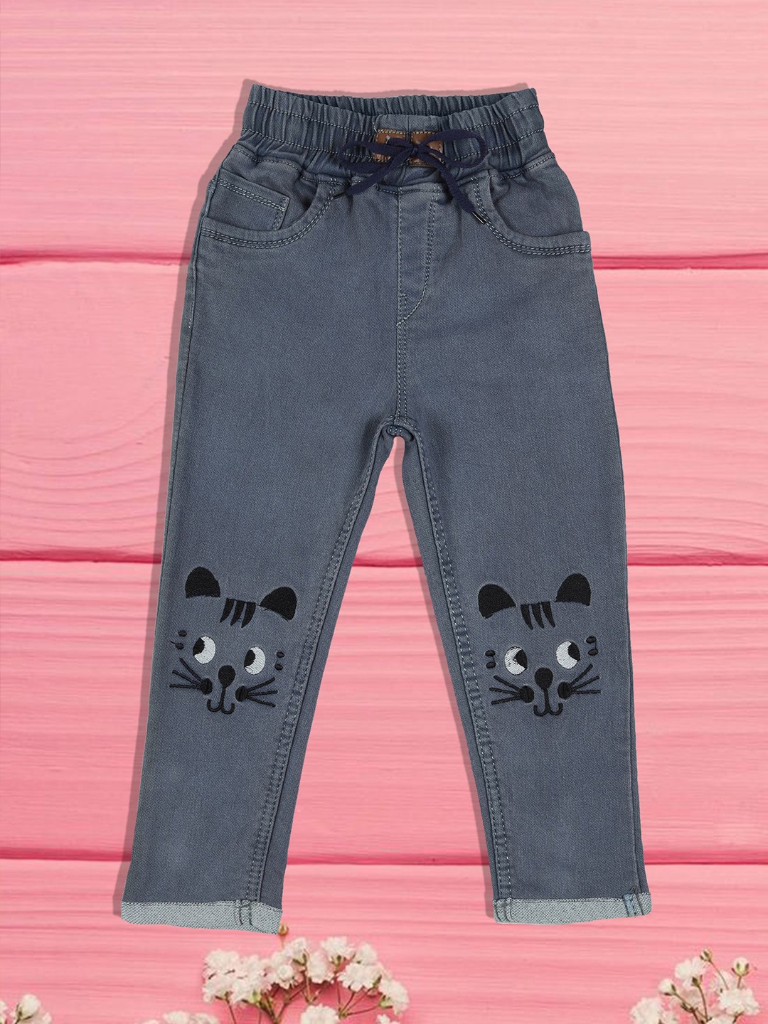 

A-Okay Girls Slim Fit High-Rise Clean Look Embroidered Cropped Cotton Jeans, Grey