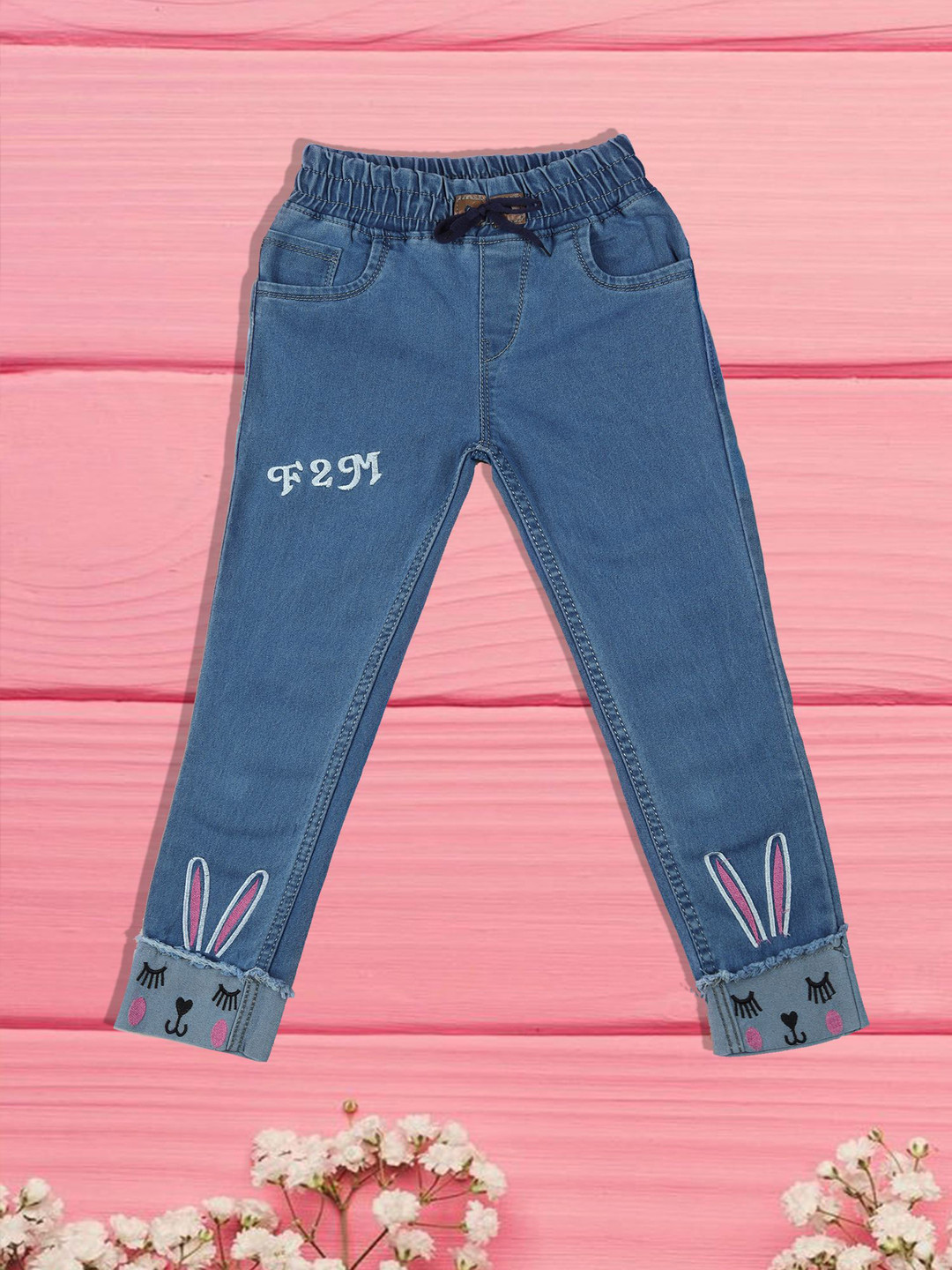 

A-Okay Girls Slim Fit High-Rise Low Distress Embroidered Jeans, Blue