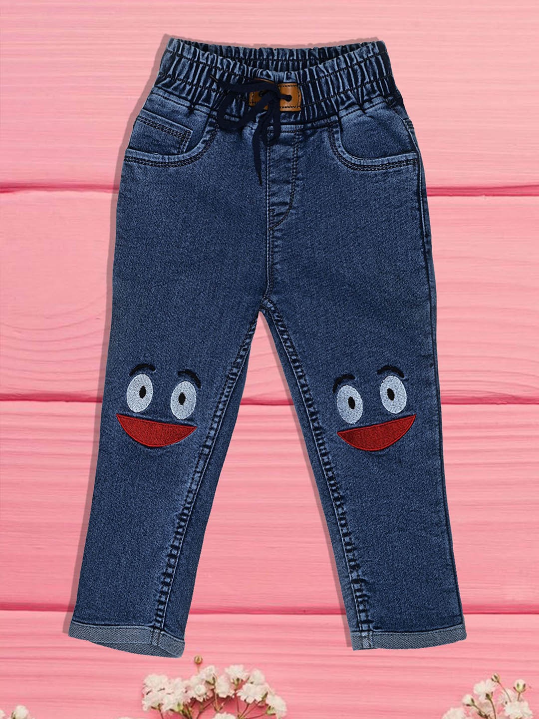 

A-Okay Girls Slim Fit High-Rise Embroidered Cotton Jeans, Blue
