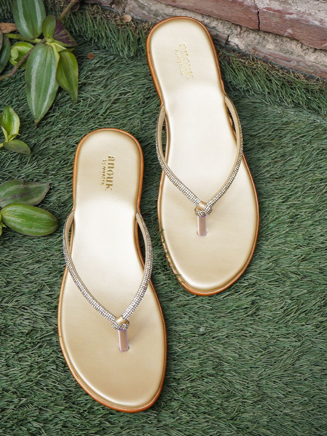 

Anouk Women Embellished Open Toe Flats, Gold