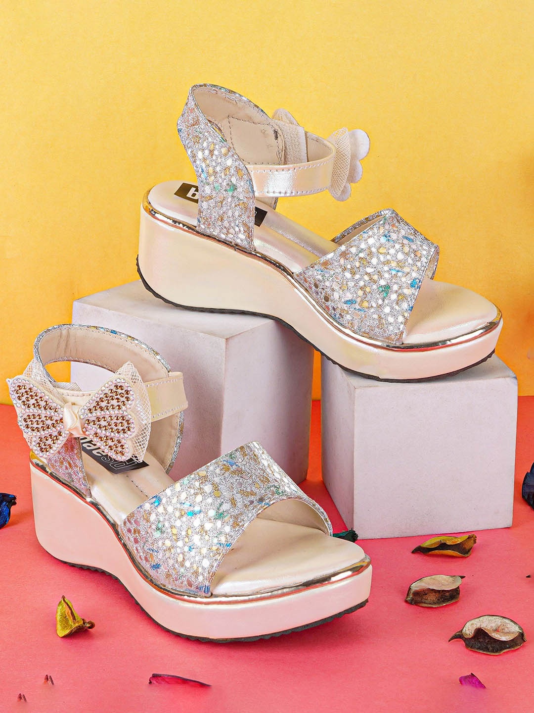 

BAESD Girls Embellished Open Toe Wedge Heels, Cream