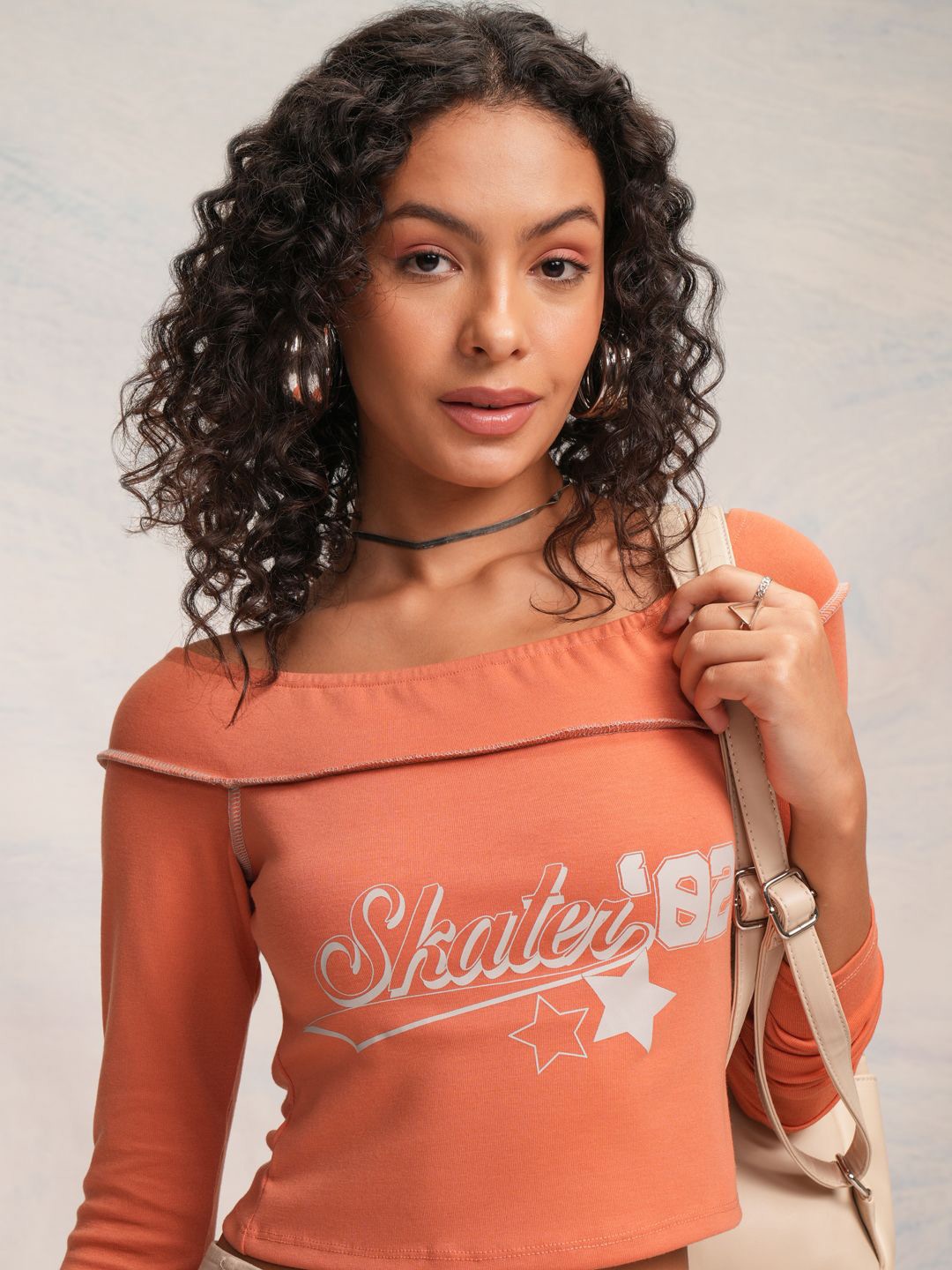 

Street By Tokyo Talkies Women Typography Printed Bardot Crop Top, Orange
