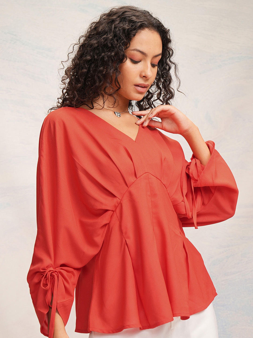 

Tokyo Talkies Women Solid Long Sleeves Regular Top, Red