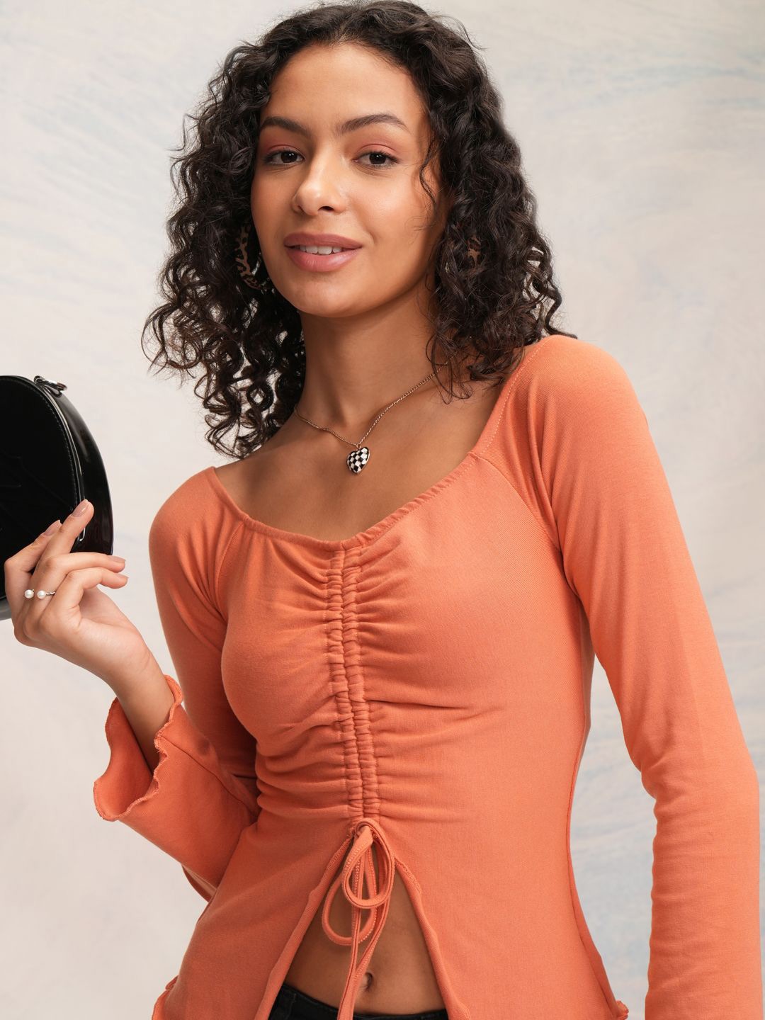 

Tokyo Talkies Women Twisted Ruched Top, Orange